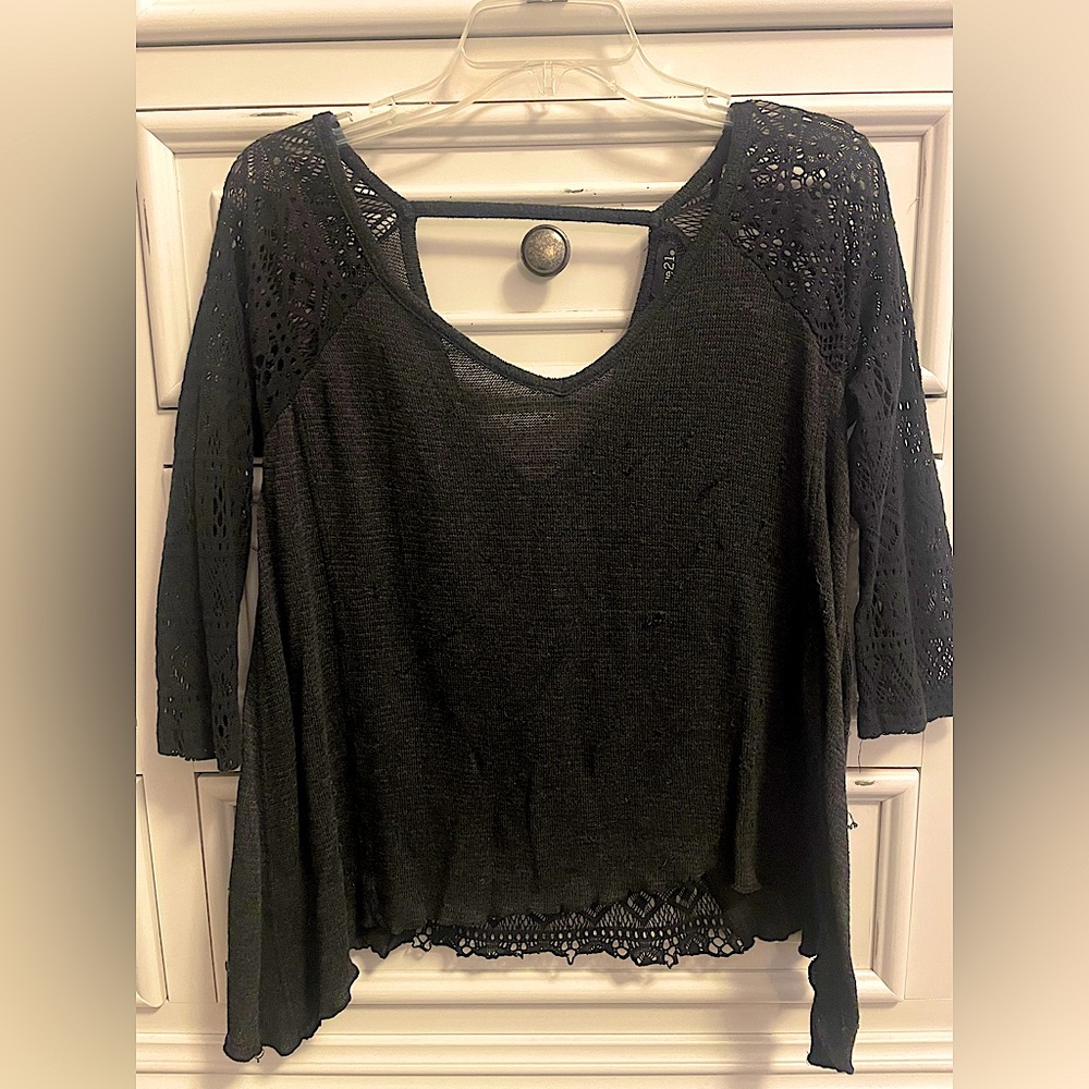 **Buy 4 Get 1 Free. $5 items only!  Black Blouse. See Through. Cute with Bandeau